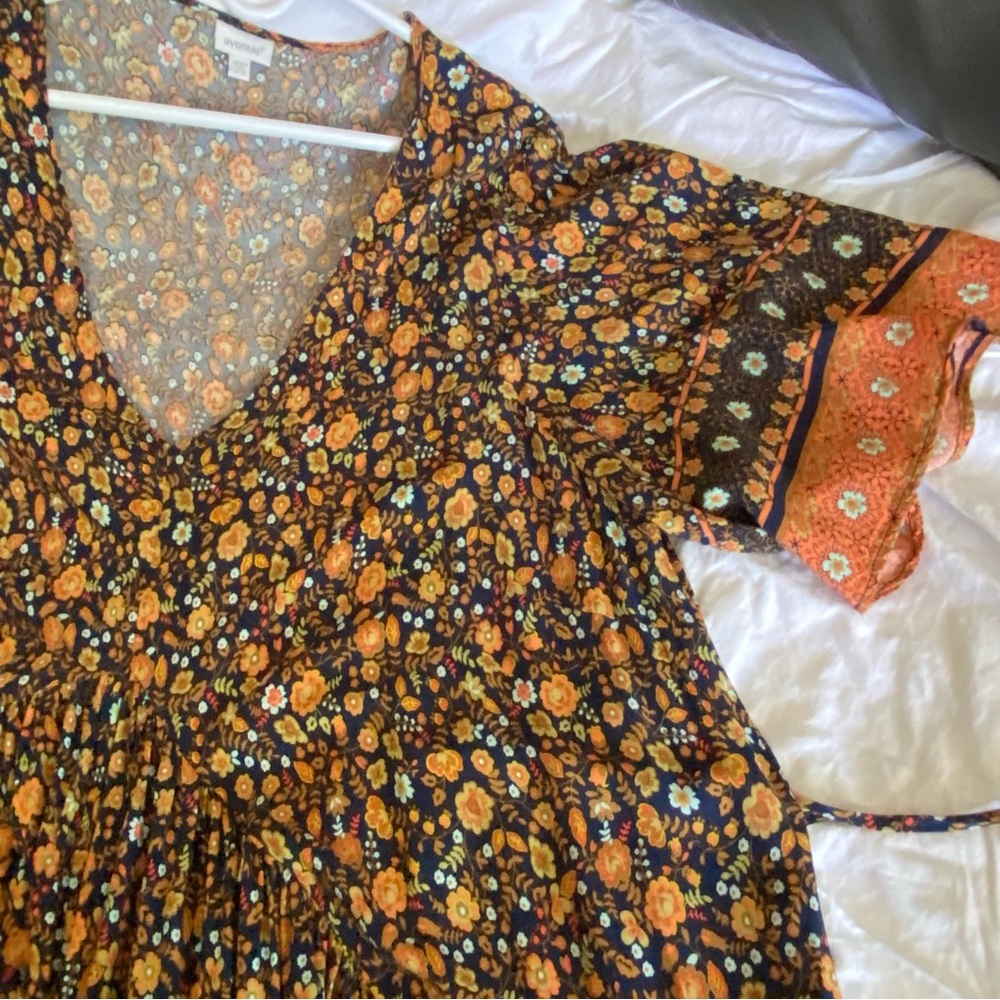 Cottagecore Black Orange Ditsy Floral Pleated Maxi Dress Tall Plus Size 26/28 - Picture 8 of 17